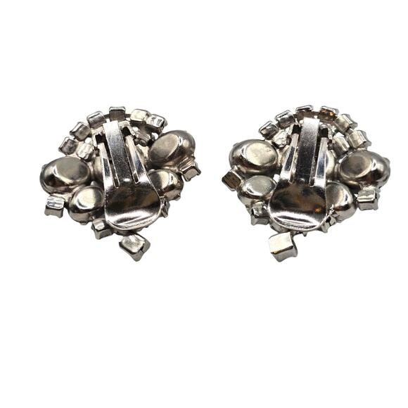 Vintage Bridal Prom Earrings Clip On Cluster Rhinestones Crystal Jewelry - Picture 4 of 9